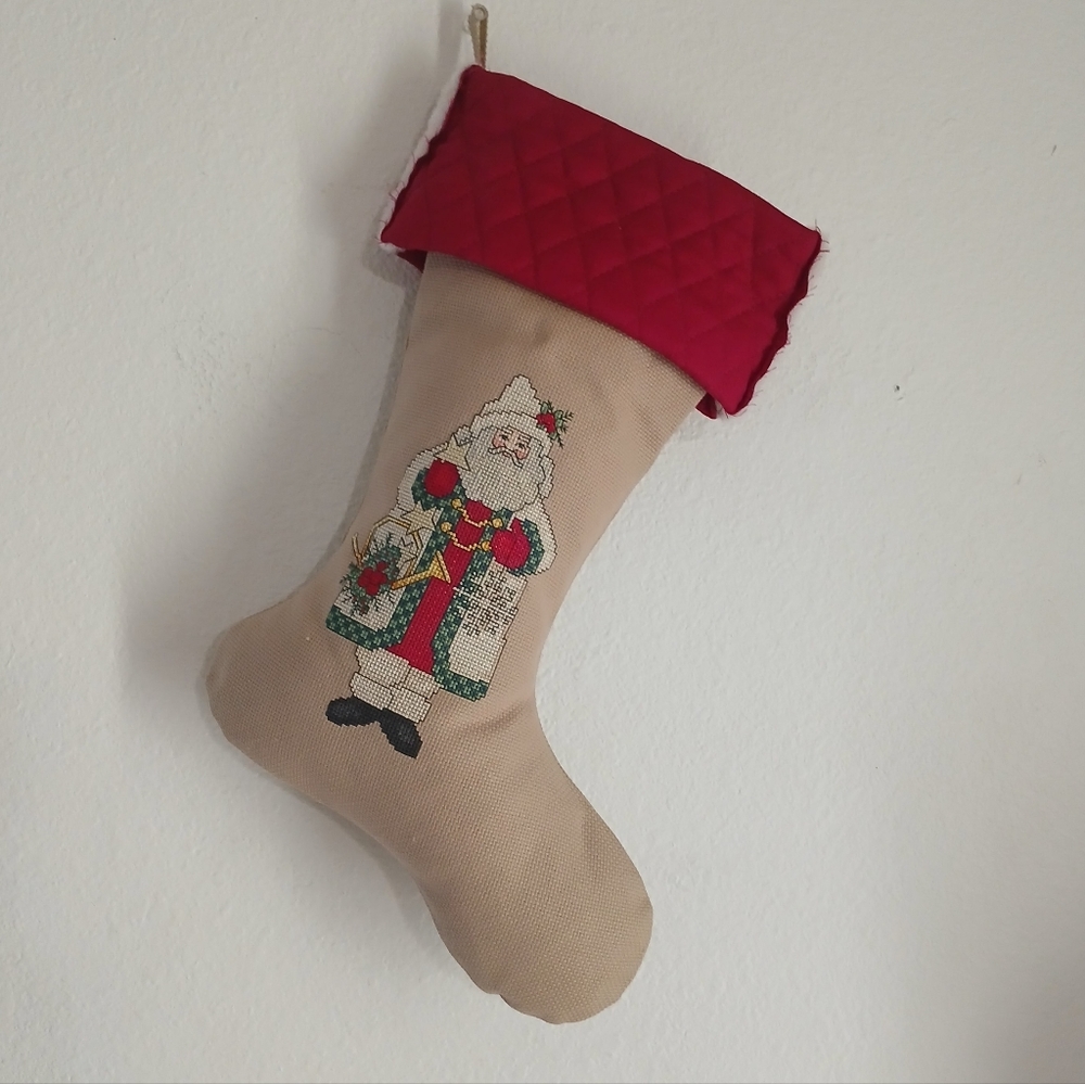 Vintage Needle Point Santa Stocking